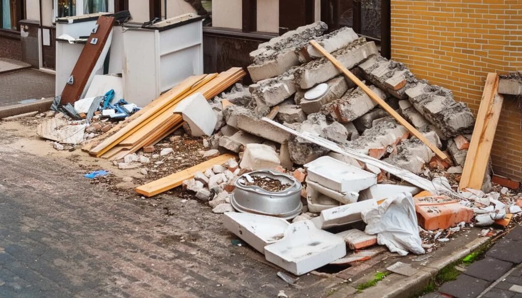 Pile of construction waste on the street